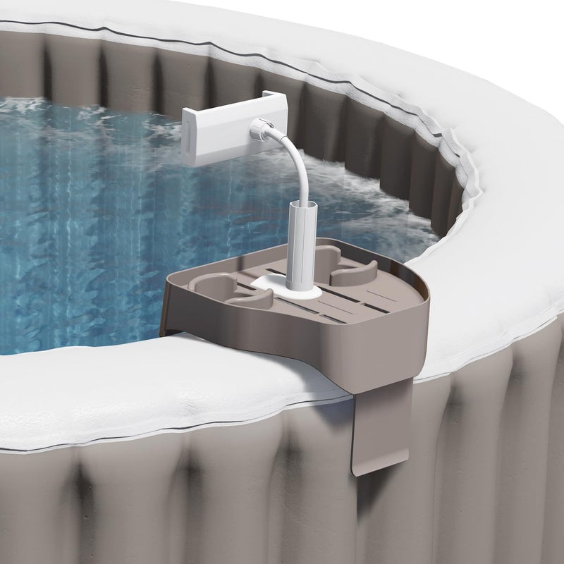 POOLCOMFT Hot Tub Table Tray with Adjustable Phone Holder, Caddy Holds 2 Drinks for Outdoor Inflatable Pool/Spa, Hot Tub Accessories for Adults, Idea Gifts for Women, Mom, Parents - Image 1
